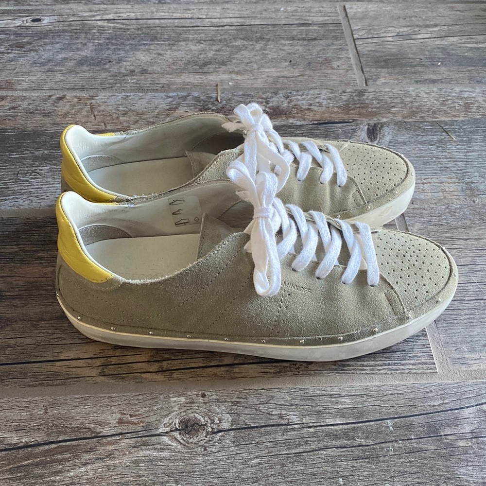Khaki suede Rebecca Minkoff tennis shoes. Size 7.5 US.
